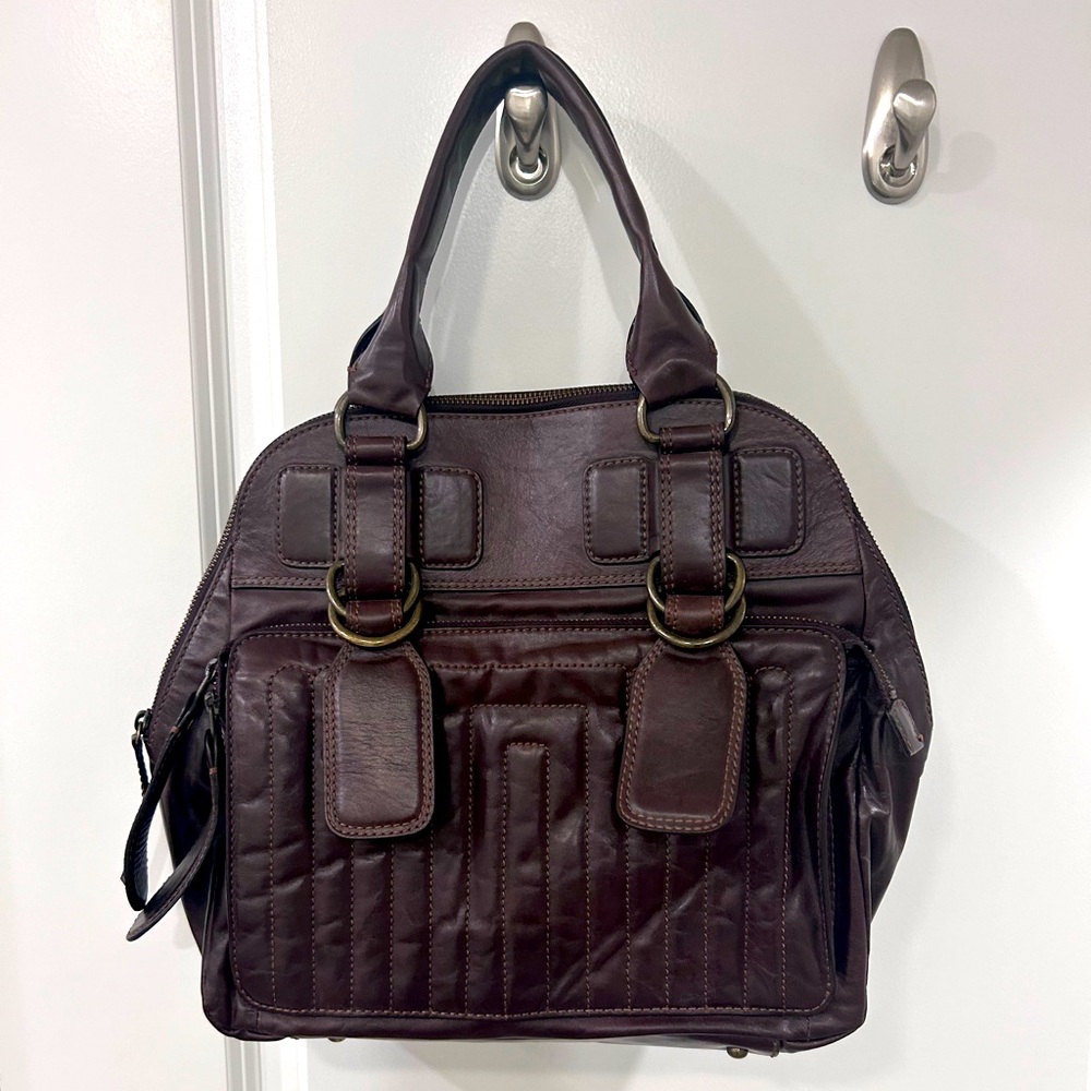 Kate Landry Chocolate Brown Quilted Leather Shoulder Bag